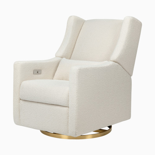 babyletto Kiwi Electronic Recliner and Swivel Glider - Ivory Boucle With Gold Base