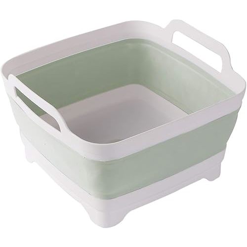 ddLUCK Dish Basin Collapsible with Drain Plug Carry Handles for 9L Large Capacity, Washing Basin, Collapsible Dish Tub for RV Sink, Vegetable, Fruit, Food Sink Strainer Dish Washing Tub - Green
