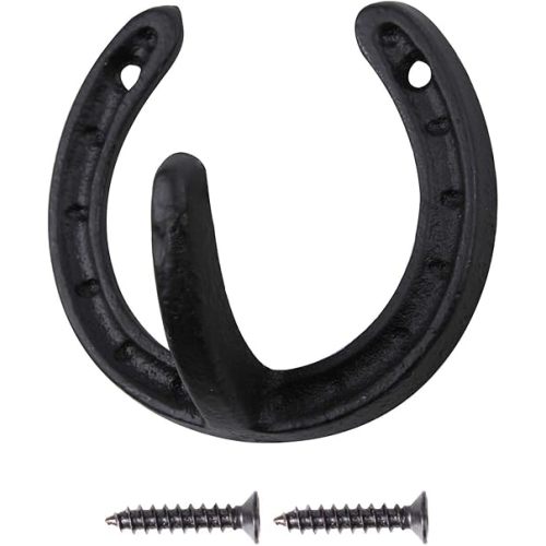 Coat Hook Hat Horse Hook Vintage Wrought Iron Wall Mounted Screws Included Wall Hook (Horseshoe)
