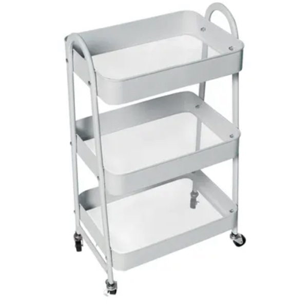 3-Tier Metal Rolling Cart | White