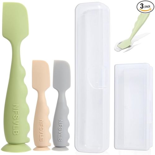 Baby Diaper Cream Spatula with Case-1 Large 2 Mini Butt Paste Spatula with 2 Travel Case-Soft Baby Butt spatula baby Diaper Cream Applicator-Diaper Rash spatula Bum Spatulas Brush