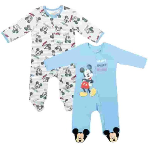 Disney Mickey Mouse Newborn Baby Boys 2 Pack Zip Up Sleep N' Plays Newborn to Infant