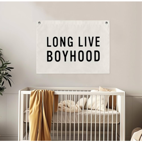 Long Live Boyhood Canvas Tapestry Natural and Grey Flag Banner Sign For the Boys Room Wall Hanging Brother's Rooms Banner Nursery Playrooms Boy's Room Wall Decor (24 x 36 inches)