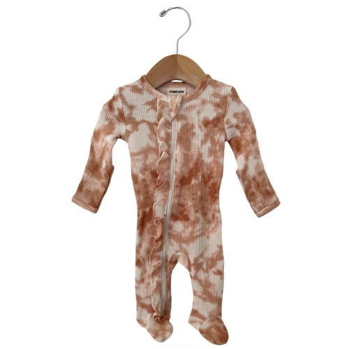 Organic Waffle Ruffle Zip Footie, Spice Tie Dye
