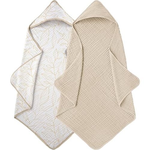 Muslin Hooded Baby Towels for Newborns, 32"x32", 100% Cotton – 6 Layers Super Soft Absorbent Breathable, Baby Bath Towel, Toddler Bath Towel – Pack of 2