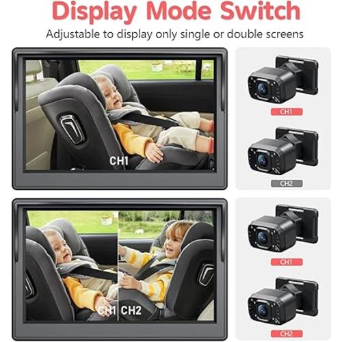 Itomoro Baby Car Camera, Dual Channel 5 inch Display with 2 IR Night Vision Camera, Easily Install Baby Car Mirror 1080P Clear Car Baby Camera for Rear Facing Seat Backseat ACZ403