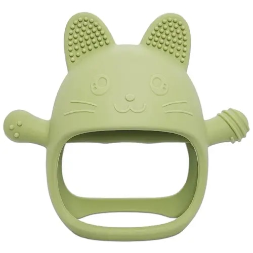 No Drop Teething Toys for Infants 0-6 Months, Baby Chew Toys for Teething Relief, Hand Teethers, Great Gifts for Baby Showers & Christmas, Cat, Olive