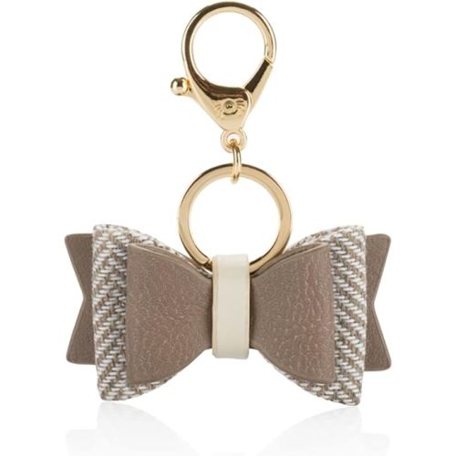 Itzy Ritzy Boss Bow Charm with Clasp - Cute Bow Bag Charm for Diaper Bags, Purses, Keychains & Wallets - Versatile & Stylish Vegan Leather Purse Charm (Vanilla Latte)