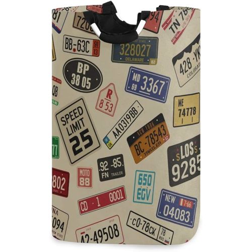 AUUXVA Laundry Hamper, Vintage Car Number Plates Laundry Basket Washing Clothes Hamper Collapsible Storage Bin Foldable Shopping Bag Toy Book Holder