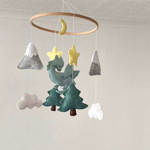 Dragon baby mobile for Fantasy nursery decor Fairy tale nursery baby room decor Mountain and tree Gender neutral baby shower gift