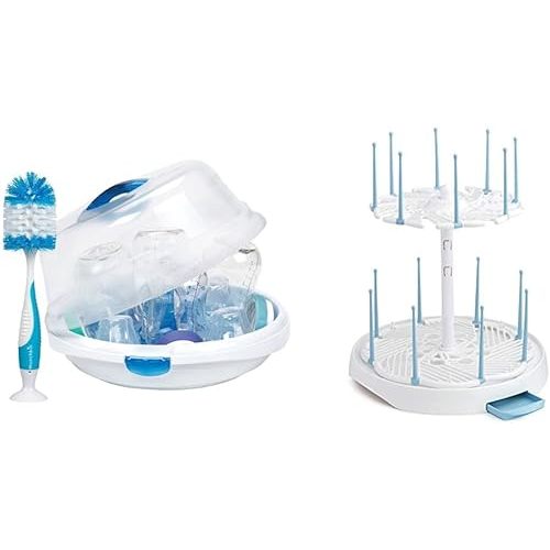 Munchkin® Steam™ Microwave Bottle Sterilizer, White & High Capacity Drying Rack for Baby Bottles and Accessories, White
