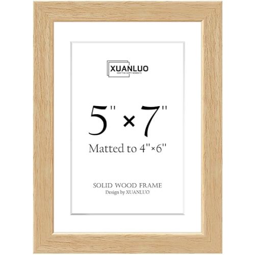 XUANLUO Picture Frames-1 Pack 5x7 Picture Frame,Natural Oak Wood Photo Frames,Display 4x6 with Mat or 5x7 Without Mat,Wall and Desktop Display Ideal for Home Decor