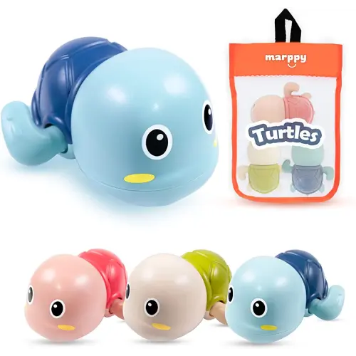 MARPPY Bath Toys, Wind-up Swimming Turtle Bath Toys for Toddlers Kids, Boys and Girls, Bathtub and Pool Water Toys for Age 2 3 4 5 Years Old, 3 Fun Bath Toys Turtles and 1 Bath Toys Storage