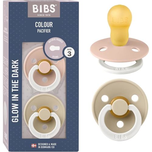 Bibs Pacifiers Color Collection, Set of 2 BPA-Free Latex Pacifiers Made in Europe, Round Nipple Baby Pacifier.