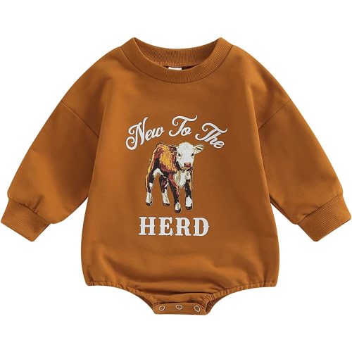 ZyHwShine Western Baby Outfit Newborn Boy Girl Cow Print Sweatshirt Romper Bodysuit Sweater Onesie Fall Winter Clothes