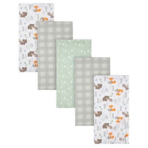 Gerber Baby Flannel Receiving Blankets, Woodlands Critters, 5-Pack