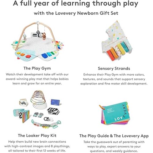 Lovevery, The Newborn Gift Set, Play Gym with Sensory Strands and Looker Play Kit, Baby Development Essentials, Ages 0+