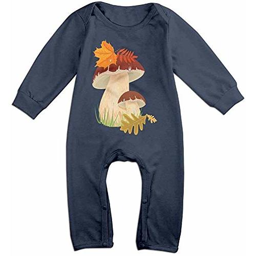 FOEVERLTF Fall Mushroom Cute Bodysuit Toddler Rompers for Infant Unisex Baby Long Sleeve Navy