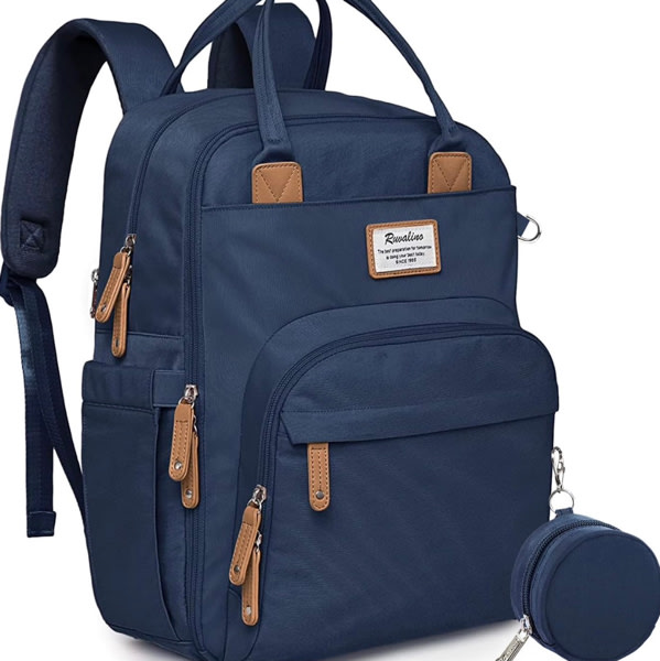 RUVALINO Diaper Bag Backpack-Multifunction Baby Travel Bag with Changing pad, Insulated Bottle Holders & Pacifier Case, Large Capacity, Waterproof, Peacock Blue