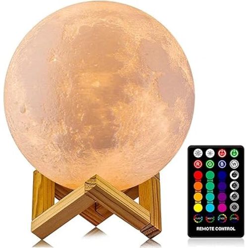 LOGROTATE Moon Lamp, 16 Colors LED Night Light for Kids 3D Printing Moon Light with Stand& Remote/Touch Control & Timing, Moon Light Lamp for Kid Friend Birthday Gifts, Room Decor (Diameter 4.8 INCH)