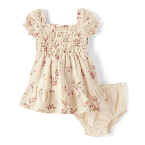 Baby Girls Floral Flannel Ruffle Dress - Homegrown by Gymboree - Tan