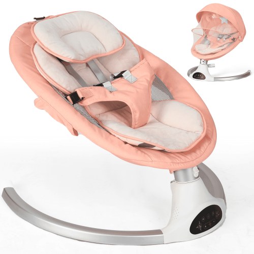 Baby Swing for Infants - Electric Indoor Baby Rocker 3 Speeds and 10 Lullabies, Portable, Touch Screen & Remote Control, Bluetooth, Pink