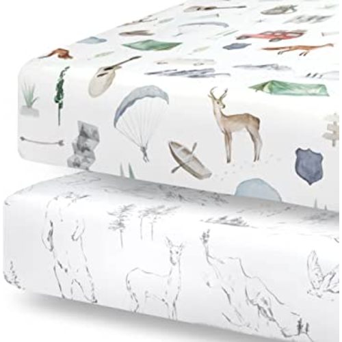 Pobibaby - 2 Pack Premium Fitted Baby Boy Crib Sheets for Standard Crib Mattress - Ultra-Soft Cotton Blend, Safe and Snug, and Stylish Woodland Crib Sheet (Explore)