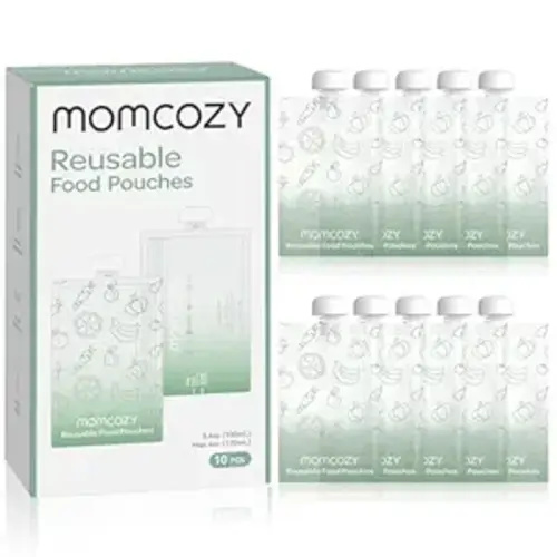 Momcozy Reusable Baby Food Pouches for Toddlers,BPA Free Plastic,Food Safe,Freezer Safe,Refillable for Applesauce Yogurt & Puree Squeeze Pouch,10 packs,3.4-4oz