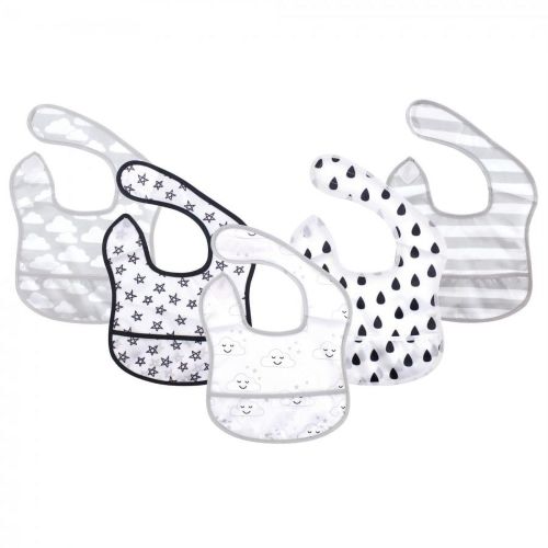 Hudson Baby Infant Waterproof Polyester Bibs 5pk, Clouds, Beginner