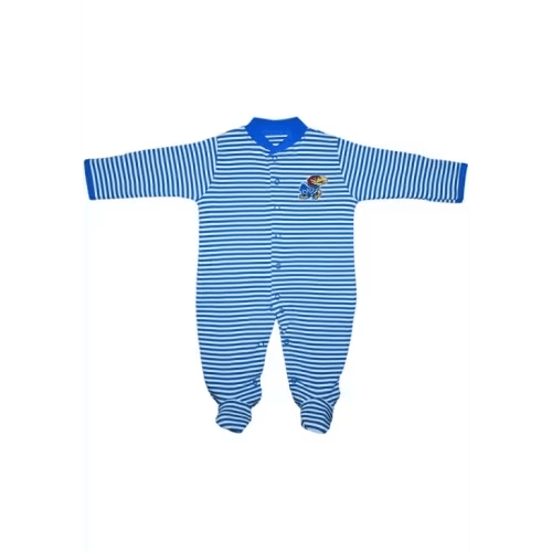 Kansas Jayhawks ROYAL Baby Striped Footed Romper Pajamas