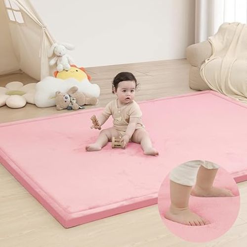 Baby Play Mat for Floor,1.3" Thick Memory foam Tummy Time Mat,Soft Coral Velvet Nursery Rug,Extra Large Non Slip Crawling Mats for Living Room(Dark Gray)
