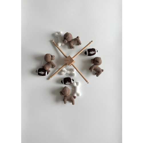 Crochet dog with football baby mobile, football nursery , cute gift for baby shower . 100% pure handmade.