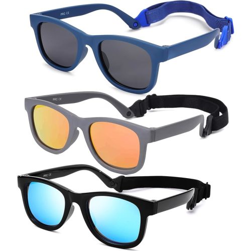 Flexible Polarized Baby Sunglasses with Strap Adjustable for Toddler & Newborn Infant 0-18 Months