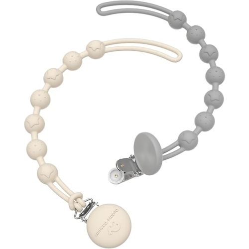 Cuddle Campus Silicone Pacifier Clip Holder with One Piece Design, Pack of 2 Soft Flexible Binky Clips with Texture for Baby Boy and Girl(0-6m)
