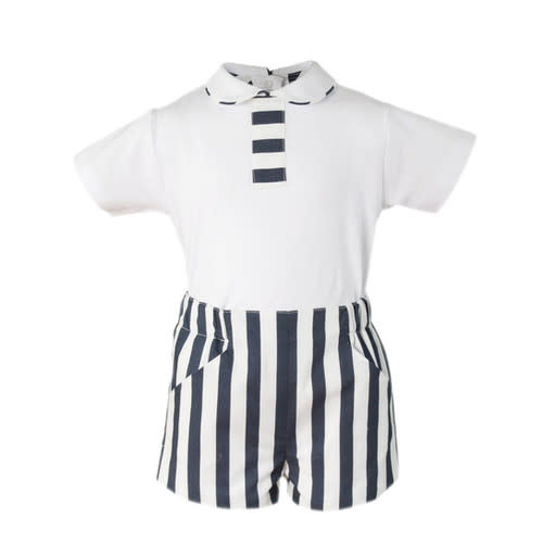 Baby Boy White & Blue Shorts Set | Twin Bambino Size 6M