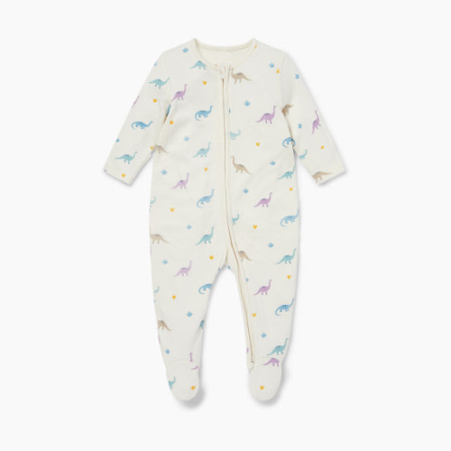 MORI Printed Zip Baby Pajamas - Purple Dino, 3-6 M