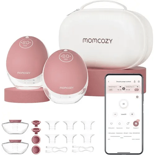 Momcozy Breast Pump Hands Free Upgraded Mobile Flow | M9, App Discreet Control with Personalized Multi-Modes & 15 Levels, Wearable Breast Pump 24mm, 2 Pack Cozy Red