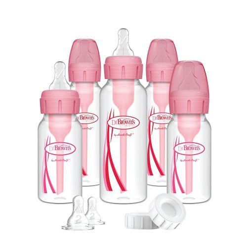 Dr. Brown's Options+ Anti-Colic Newborn Narrow Baby Bottle Feeding Gift Set - Pink