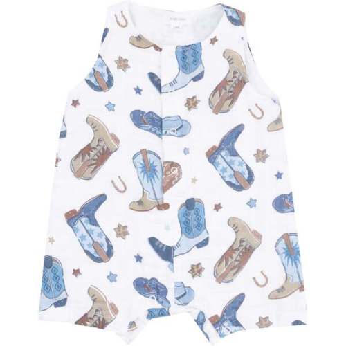 Sleeveless Shortie Romper, Cowboy Boots Blue - Angel Dear | Maisonette