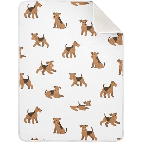 Cartoon Airedale Terrier Dogs Baby Blankets 30 X 40 in Funny Animals Toddler Blanket Newborn Crib Blanket Nursery Bed Blankets for Stroller Toddler Bed Carseat