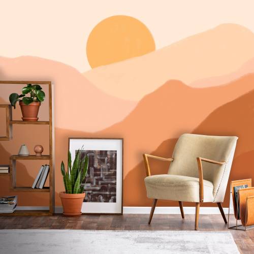 Sun Mountains Peel and Stick Wallpaper | Removable Self Adhesive Sunset Mural | Self Adhesive or Pre-Pasted Wallpaper | Eco Friendly