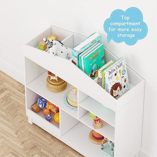 UTEX Kids Bookshelf, Wooden Children's Bookcases with Storage, Playhouse Book Shelves Dollhouse Bookcase for Boys and Girls, White