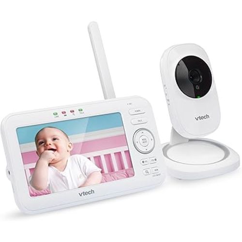 VTech Vm5251 5" LCD Video Baby Monitor with Camera and Audio, Night Vision, Two-Way Communication, 1000 Ft Range, 9 Sound Indicator, Soothing Sounds and Lullabies, No WiFi