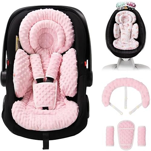 Infant Car Seat Insert with Extra Cushion for Preemie to Toddler, Reversible Newborn Carseat Insert for Baby Head Body Support, Fits for Stroller, Baby Swing, Bouncer - Dots, Pink