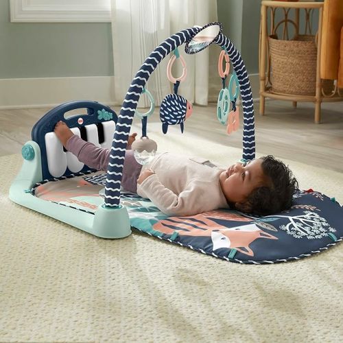 Fisher-Price Baby Playmat Kick & Play Piano Gym with Musical and Sensory Toys for Newborn to Toddler, Navy Fawn