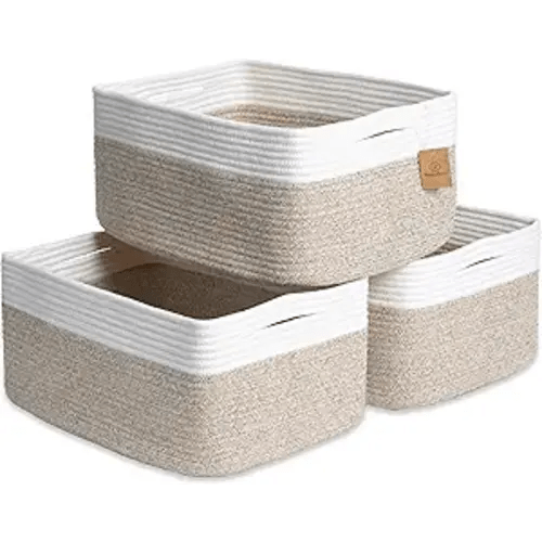 NaturalCozy Storage Baskets 16.8”x13”x7.6” Cotton Rope Woven Baskets for Organizing 3-Pack | Toy Storage Bins | Basket for Shelves, Laundry, Blanket, Clothes, Closet, Kitchen, Bathroom, Gifts