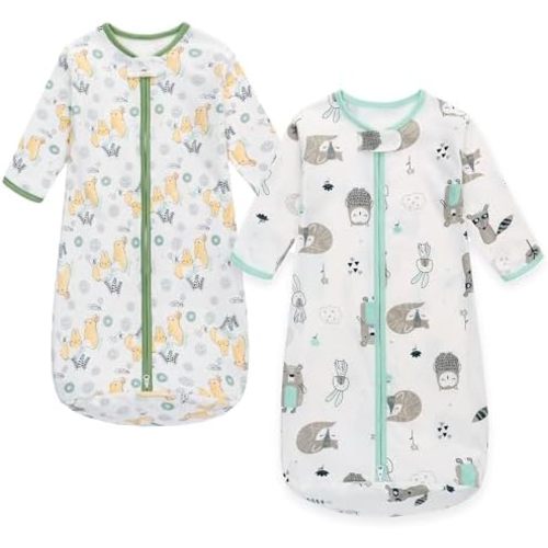 2PCS Baby Sleeping Bag, 100% Cotton Baby Wearable Blanket,Long Sleeve Sleeping Sack for Infant Toddler Kids 0-18Months