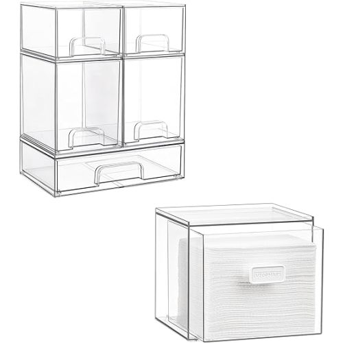 Vtopmart Stackable Storage Drawers Set of 5 and Disposable Facial Towels Storage Drawer