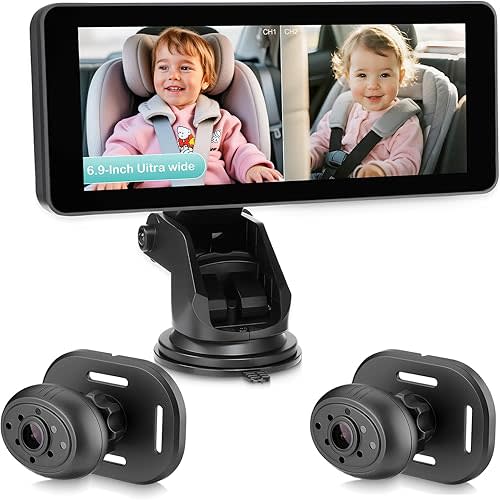 Baby Car Camera for 2 Kids,6.9" Large HD Display Dual Channel Baby Monitor, 1080P IR Night Vision Car Seat Camera,Easy Install Rear-Facing View – Ideal for Kids and Pet Safety