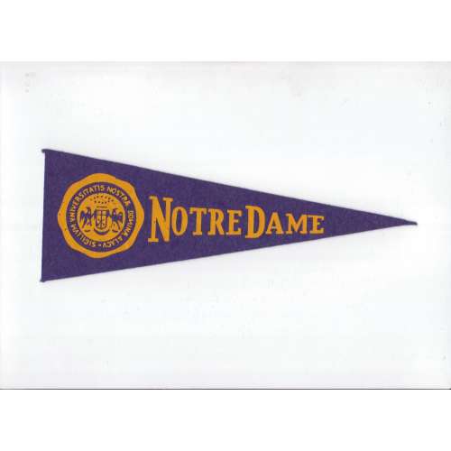 Vintage College Pennant NOTRE DAME University 10 Inch Small MINI Felt School Pennant Flag 1940s-1960s Dorm Sports Decor Man Cave